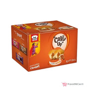 Box of Cake Up sweet golden caramel snacks on a white background