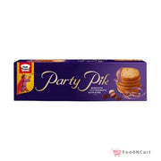 Box of Party Pik biscuits with a purple background