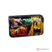 Packaged noodles with branding and promotional text on a white background