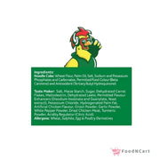 Product label with a cartoon character and ingredient list on a white background