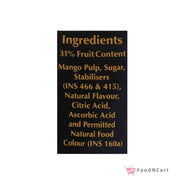 List of ingredients on a black background with gold text.