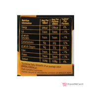 Nutrition information label on a product packaging with black background and yellow text.