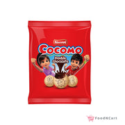 Red packaging of Biscotti Cocomo Double Chocolate with cartoon characters on a white background