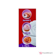 Product packaging with images of food items and text on a white background