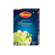 Box of Shan Banana Custard Powder on a white background