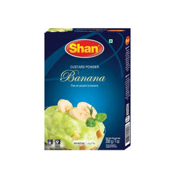 Box of Shan Banana Custard Powder on a white background